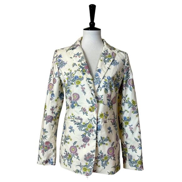 LOFT Women’s Blazer Cream Blue Pink Floral Classic Stretch One Button Size 4 - Picture 10 of 10